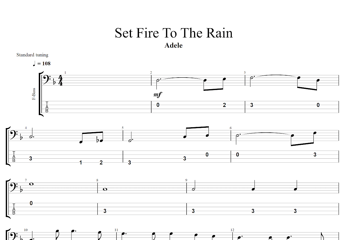 Set Fire To The Rain吉他谱_Adele_C调总谱 - 吉他世界
