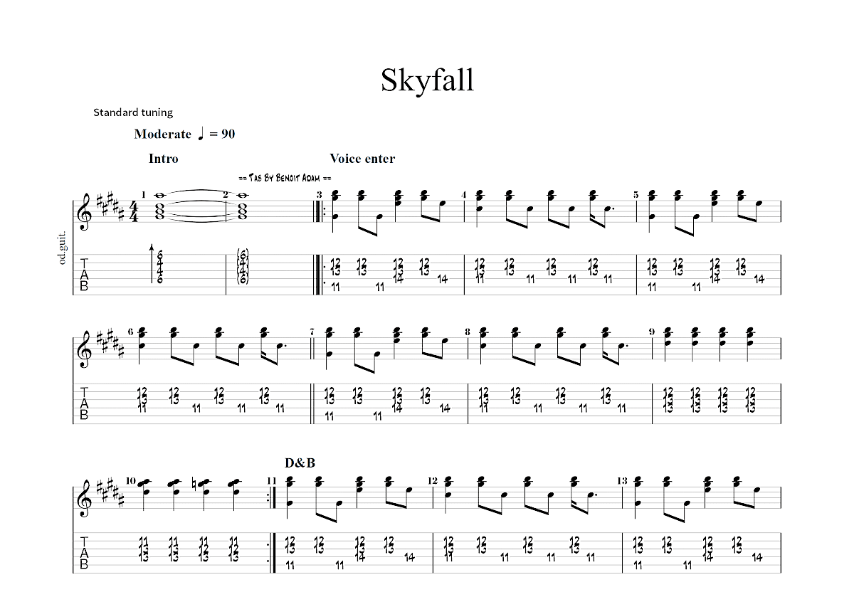 skyfall吉他谱_adele_b调总谱 - 吉他世界