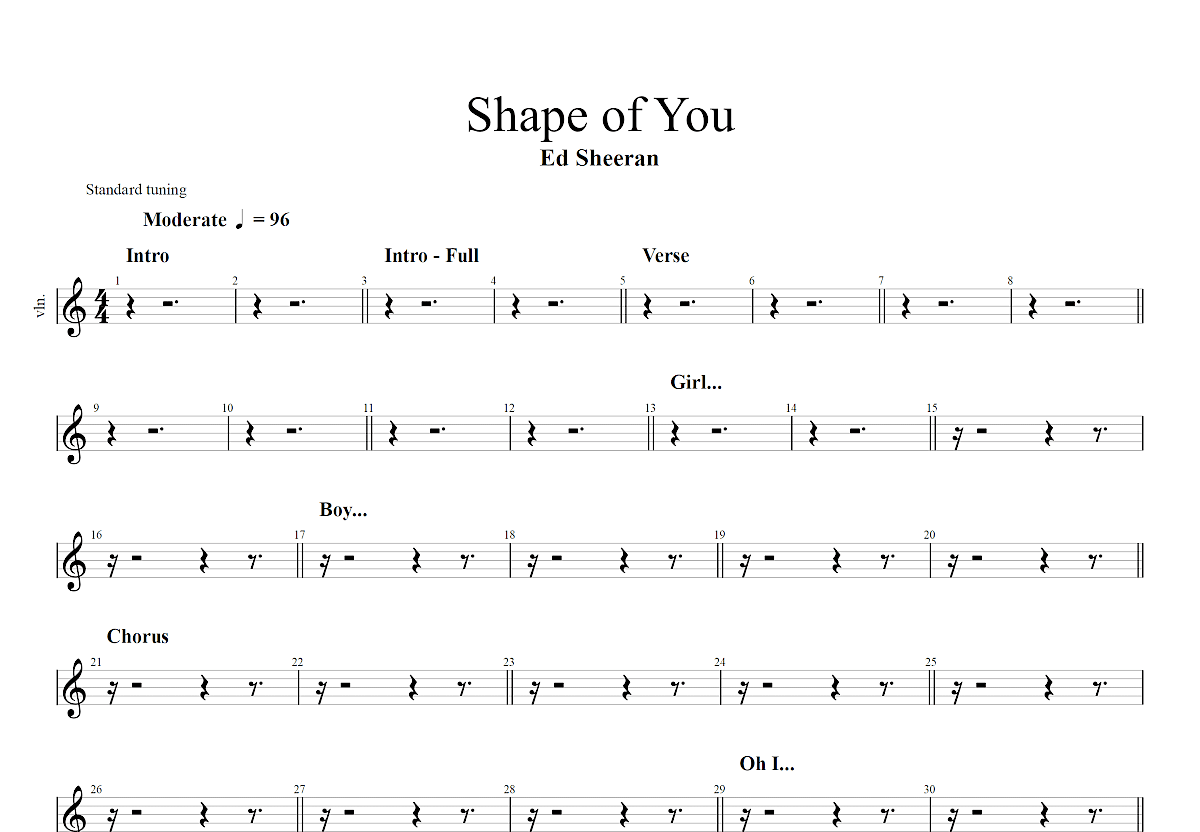 《Shape Of You》吉他谱-Ed Sheera-D调弹唱六线谱-高清图片谱-吉他源