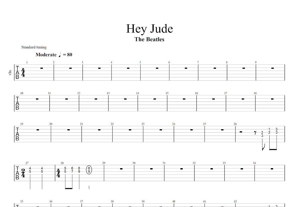 Hey Jude吉他谱-The Beatles-《Hey Jude》C调弹唱六线谱-高清图片谱-吉他源