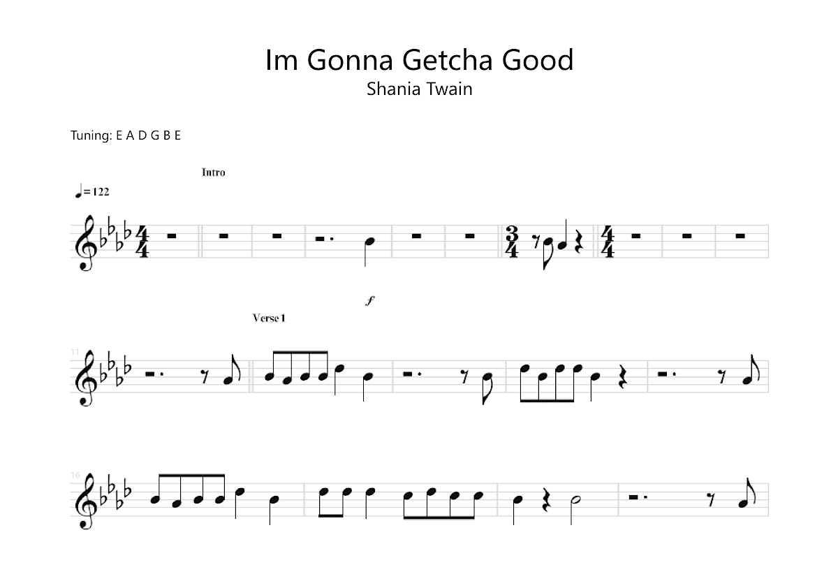 Im Gonna Getcha Good吉他谱_Shania Twain_降A总谱 吉他世界
