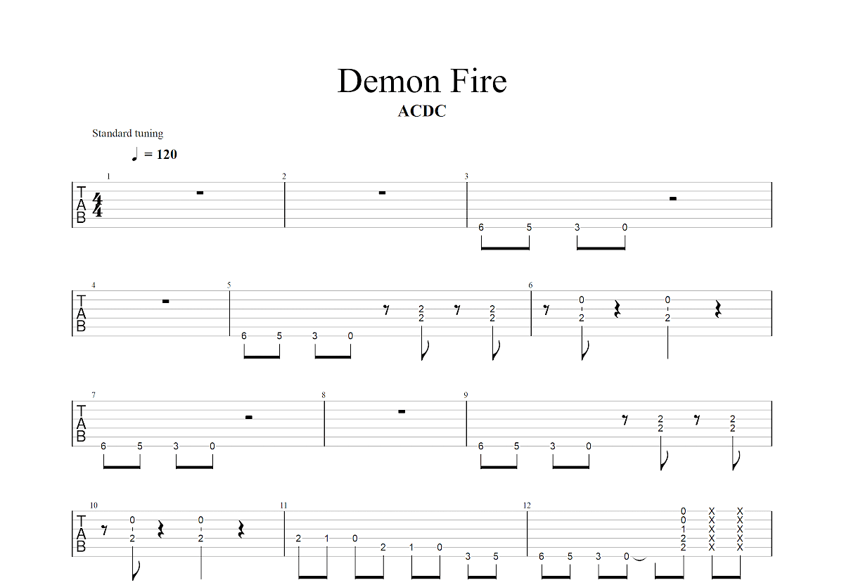 Demon Fire吉他谱_ACDC_G调总谱 - 吉他世界