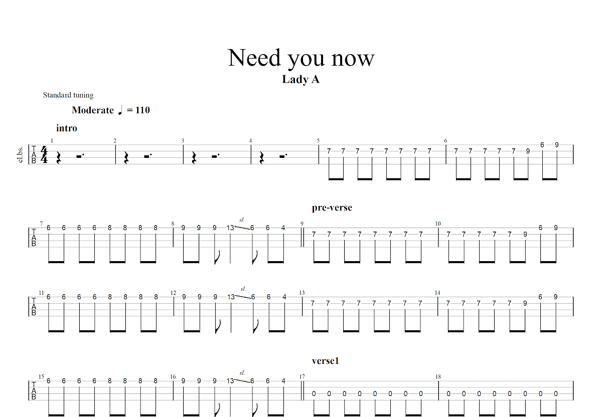 Need you now吉他谱_lady AE调总谱_Ca...UP - 吉他世界