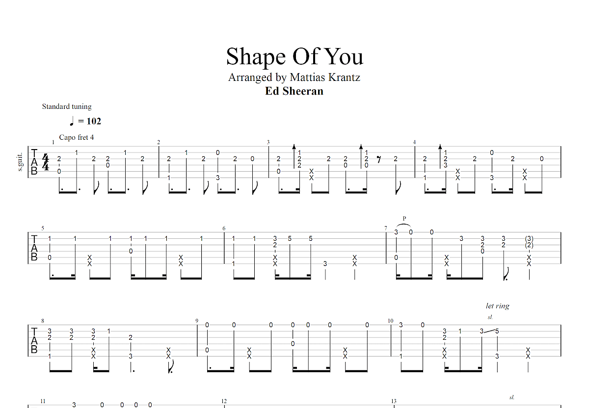 Ed Sheeran《Shape of You》吉他谱C调六线吉他谱-虫虫吉他谱免费下载