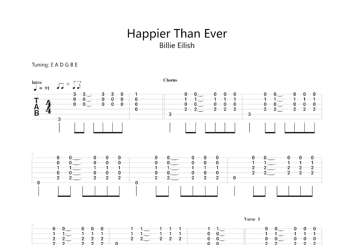 Happier Than Ever吉他谱_Billie Eilish_C调版吉他弹唱谱-吉他派