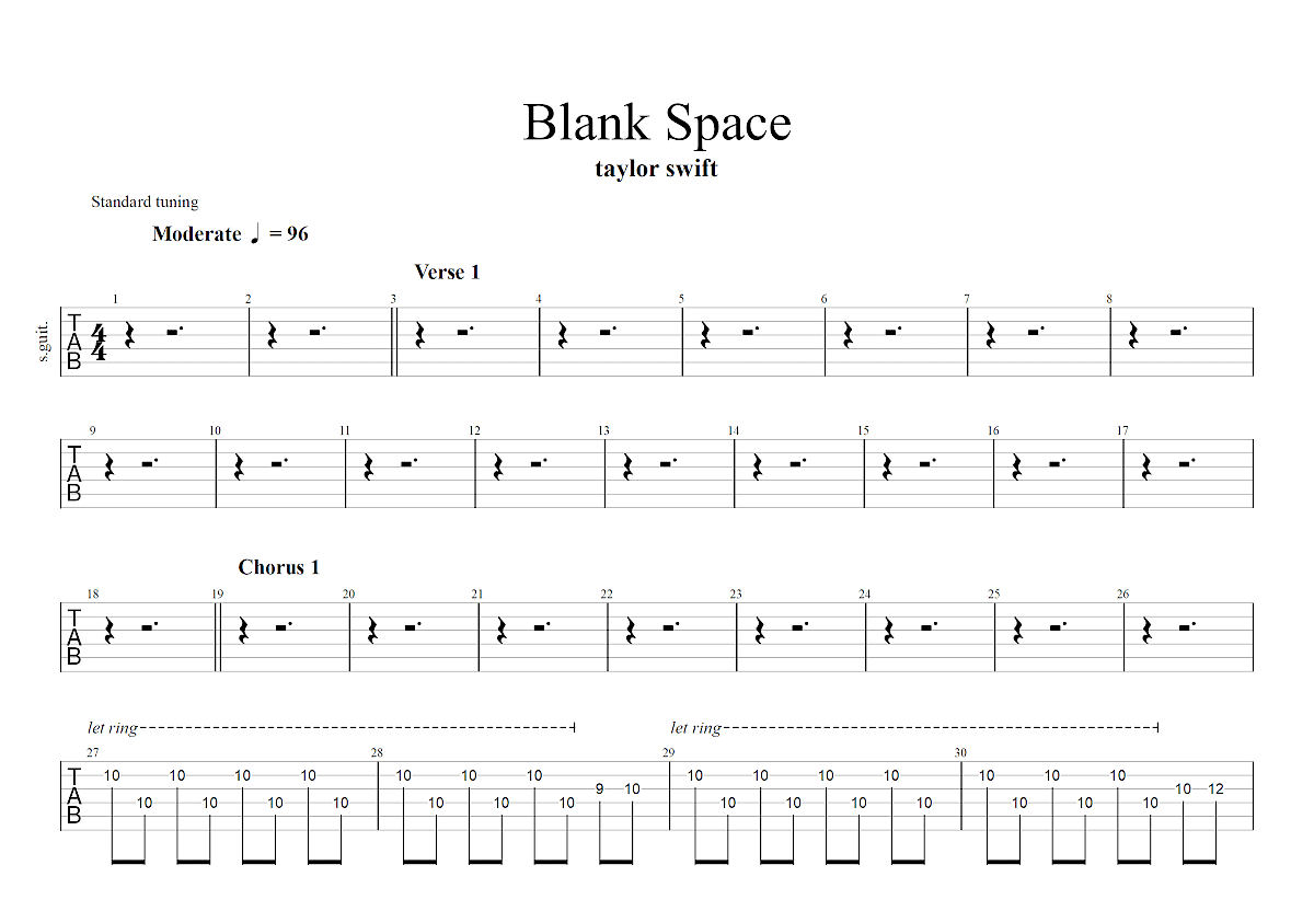 blank space钢琴谱图片