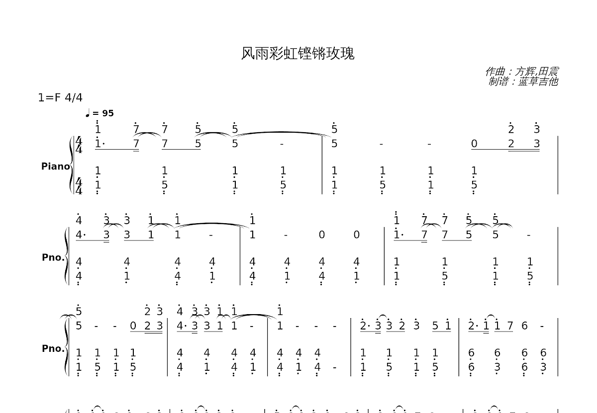 风雨彩虹铿锵玫瑰吉他谱 - 田震 - C调吉他弹唱谱 - 琴谱网
