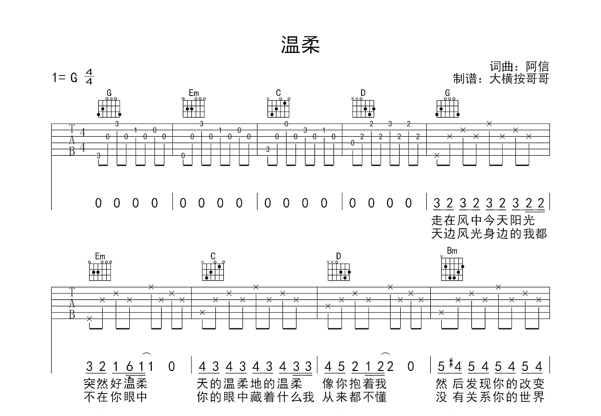 温柔（ G调高清版） - 五月天 - 吉他谱(17民谣经典谱集编配) - 嗨吉他