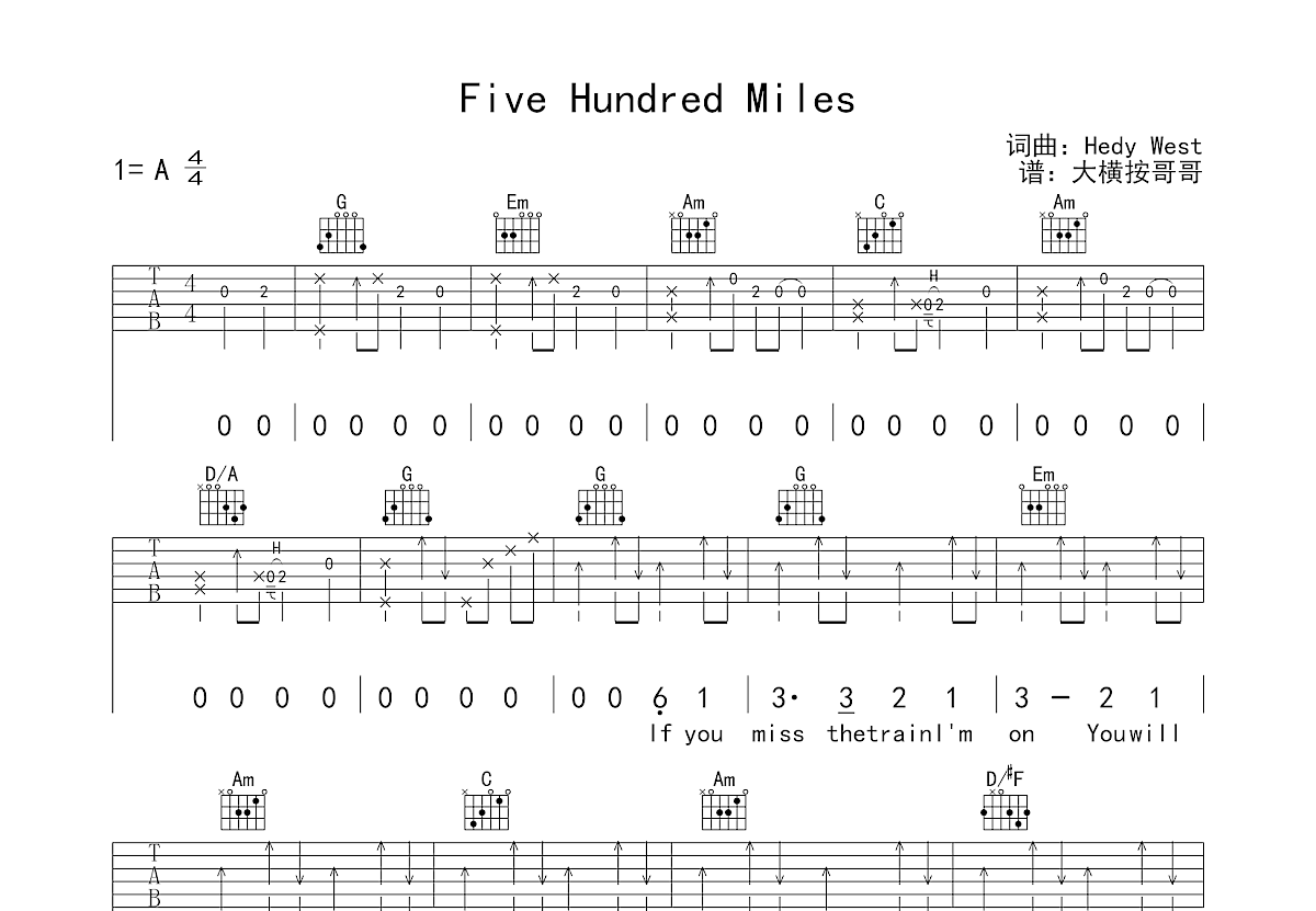 500Miles吉他谱 - 四兄弟乐队 - G调吉他弹唱谱 - 琴谱网