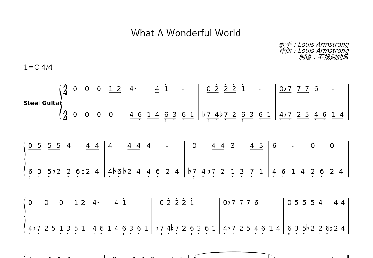 What A Wonderful World American Sign Language What A Wonderful World钢琴谱_Louis Armstrong_F调独奏 - 吉他世界