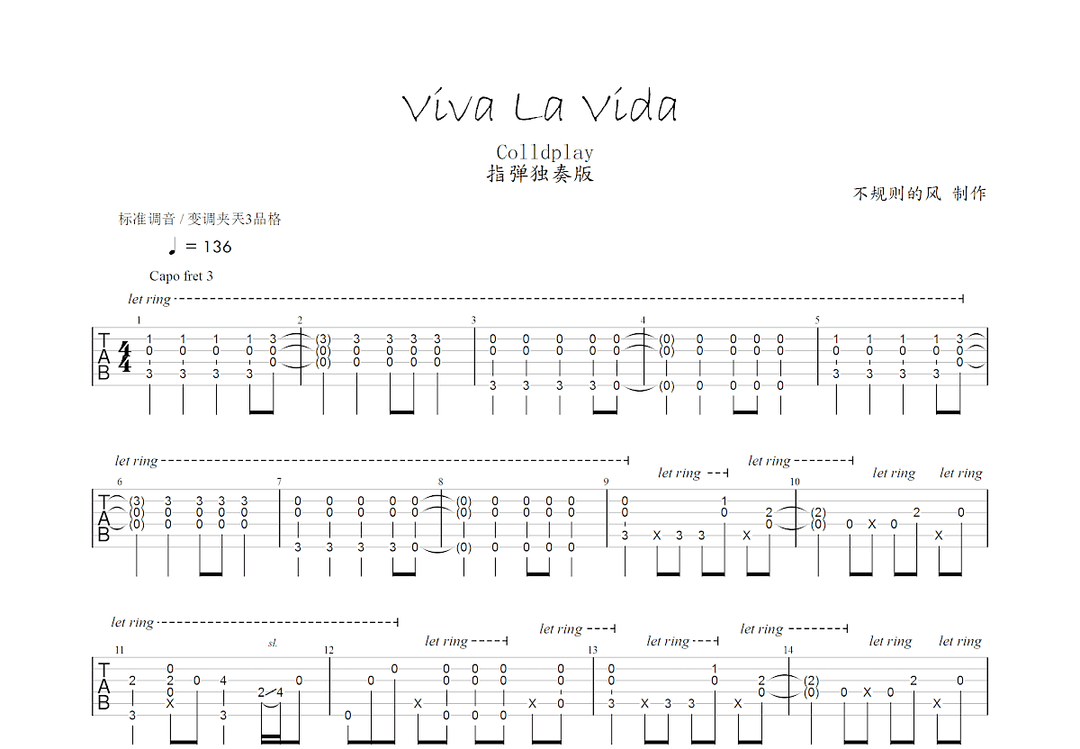 《Viva La Vida》吉他弹唱谱C调和弦谱(弹唱谱) - Coldplay初级吉他谱 - 吉他简谱