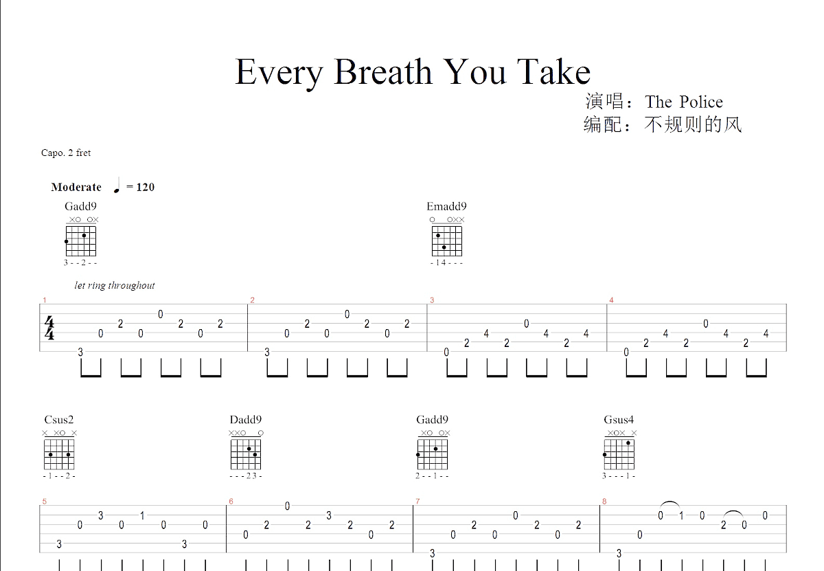 Every Breath You Take吉他谱_The Police_G调指弹 - 吉他世界