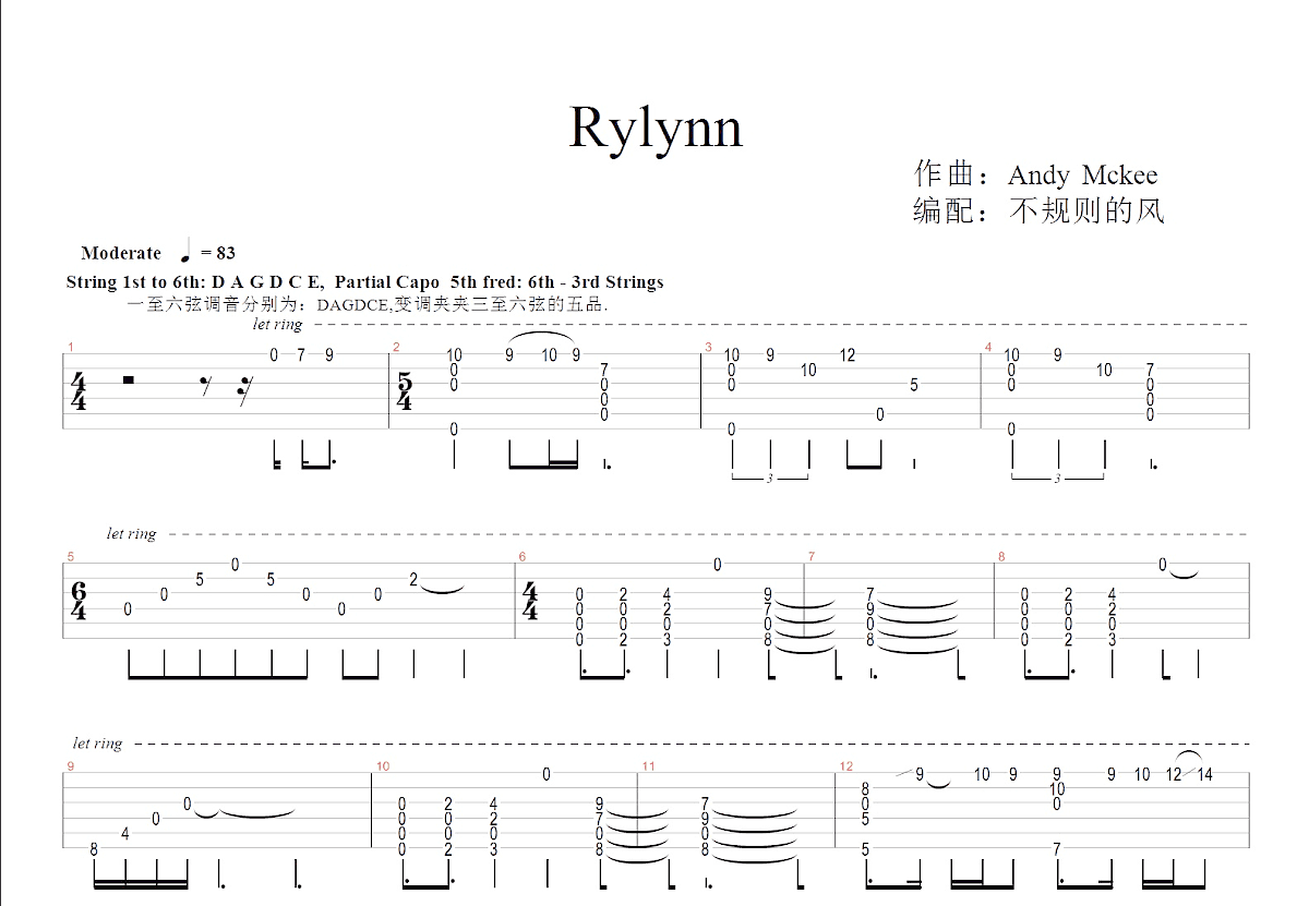 Rylynn sheet music for guitar (tablature) (PDF)