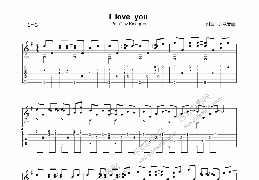 i love you吉他谱_per-olov kindgren_g调古典 - 吉他世界