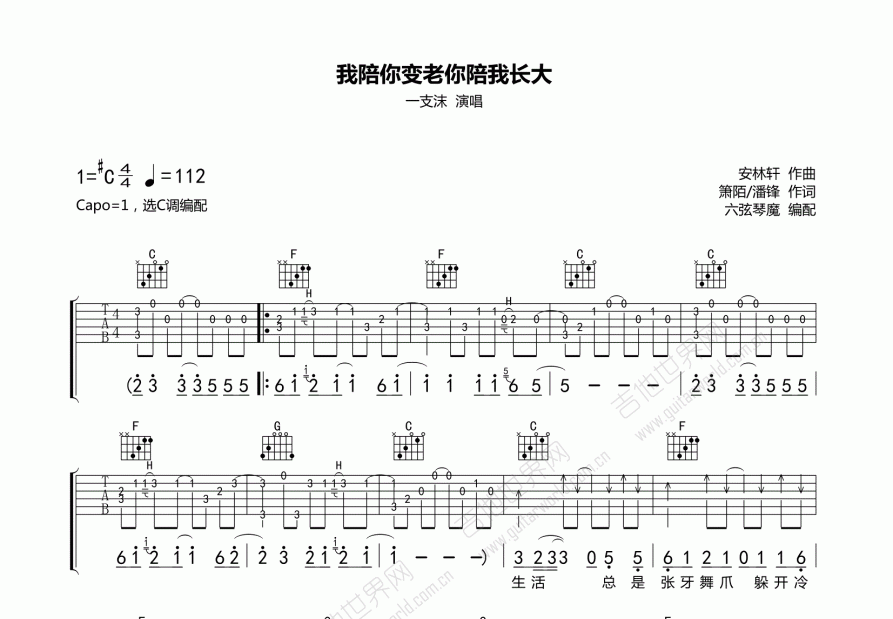 陪我长大吉他谱原版图片