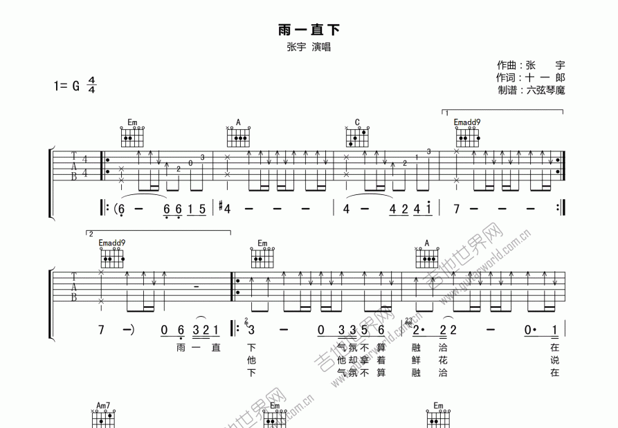 雨一直下吉他谱c调图片