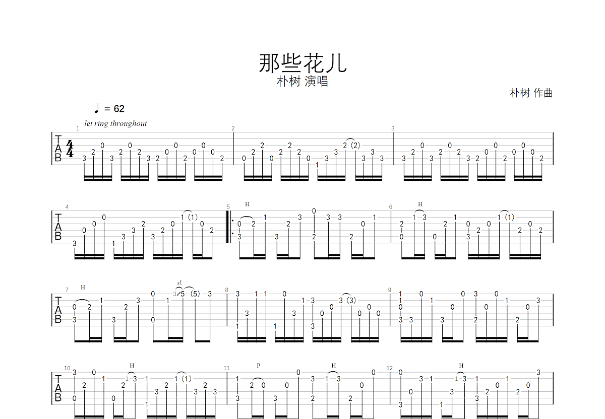 那些花兒吉他譜_朴樹_c調指彈 - 吉他世界