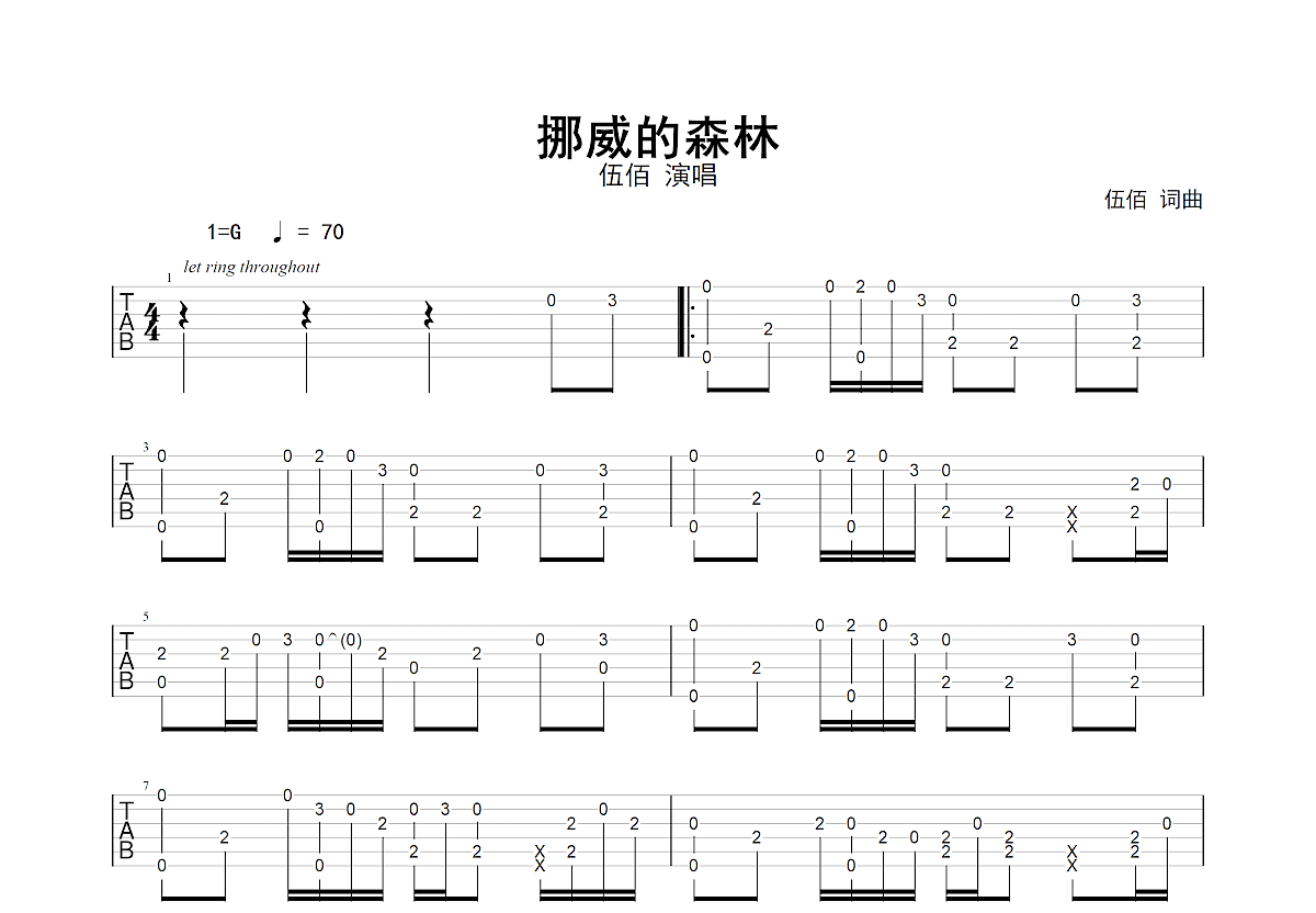 挪威的森林贝斯谱图片