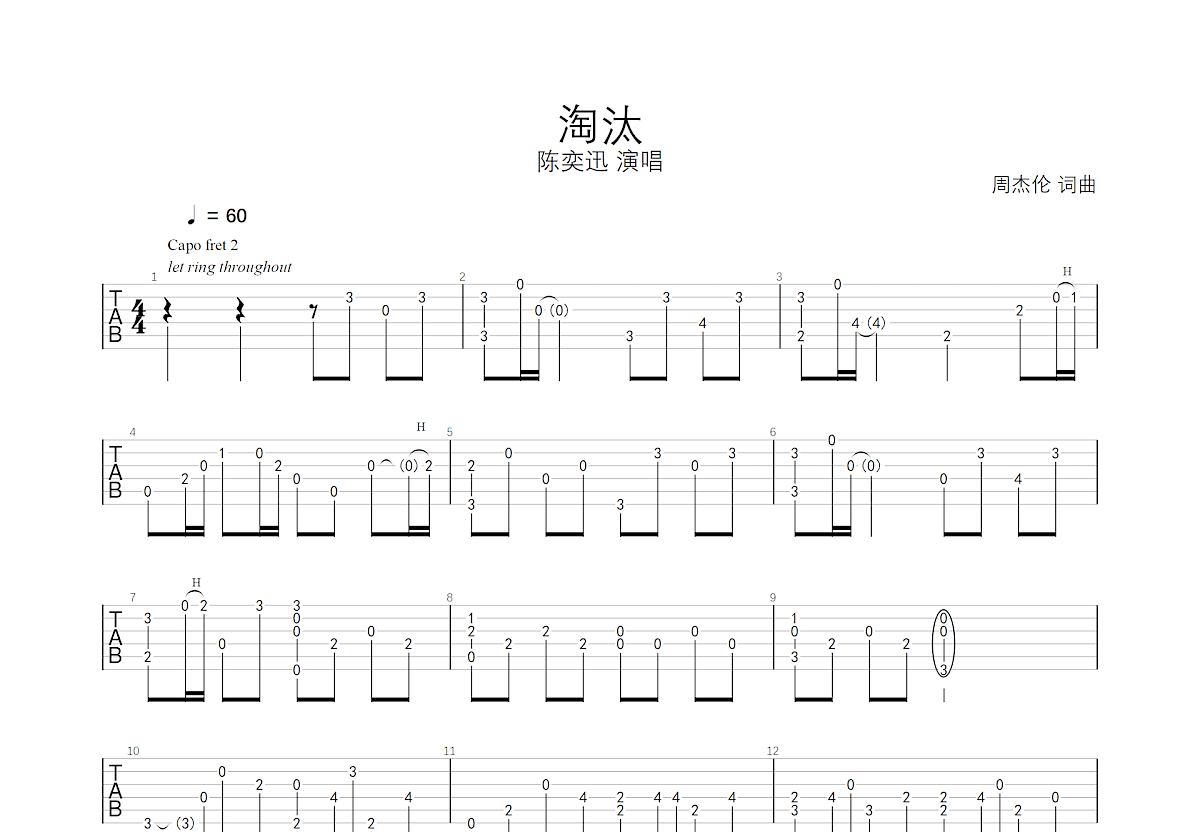 淘汰吉他谱 - 陈奕迅 - G调吉他弹唱谱 - 和弦谱 - 琴谱网