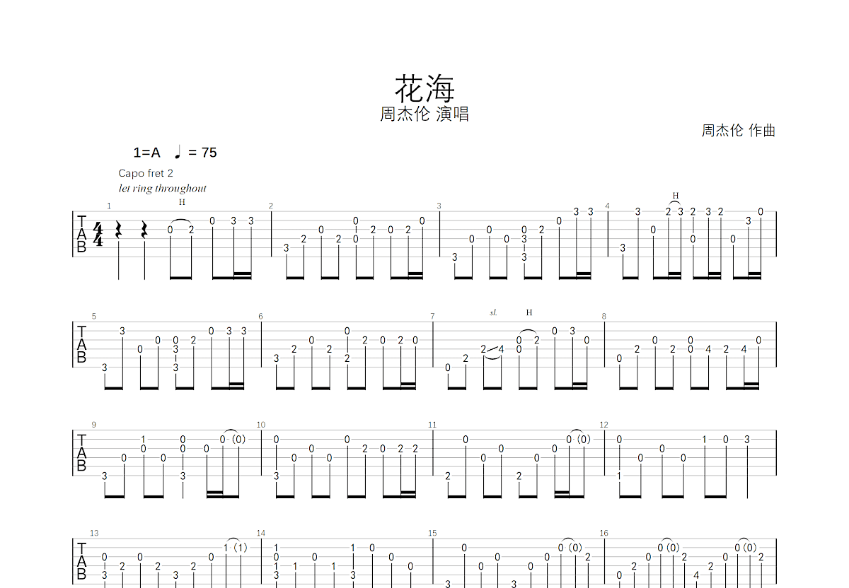 尤克里里花海曲谱图片