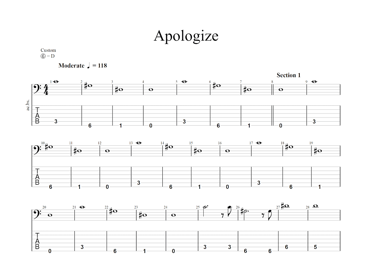 apologize吉他谱指弹谱图片