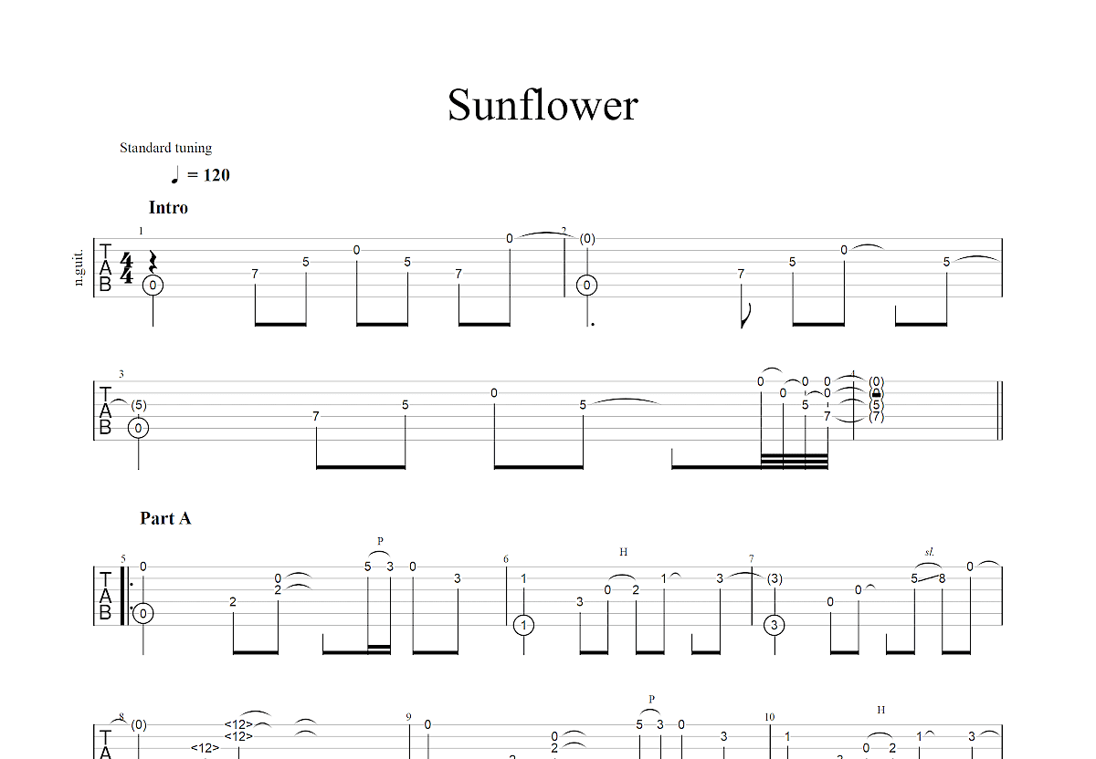 孙培博 - Sunflower [solo 指弹] 吉他谱