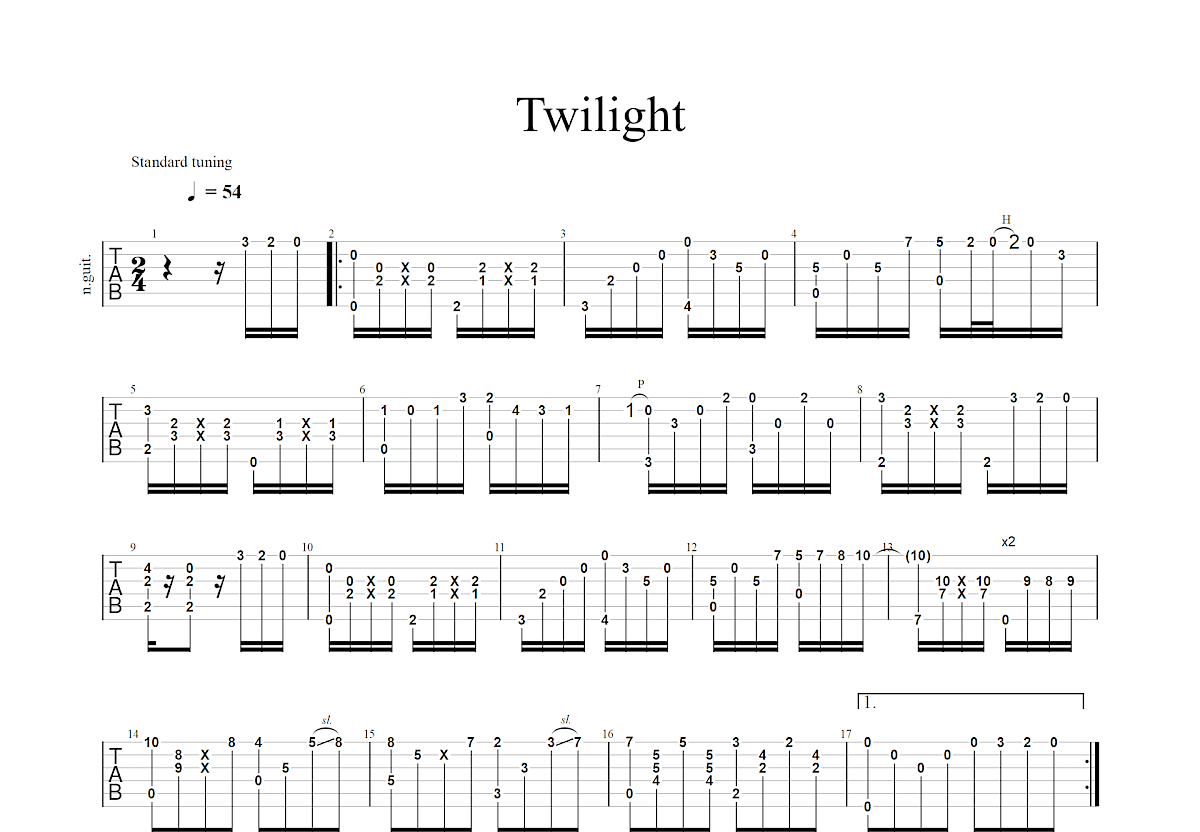 押尾桑版-Twilight - 黄昏 指弹吉他谱C调GTP六线吉他谱-虫虫吉他谱免费下载