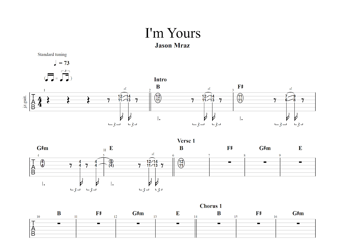 Im yours吉他谱 - Jason Mraz - G调吉他弹唱谱 - 琴谱网
