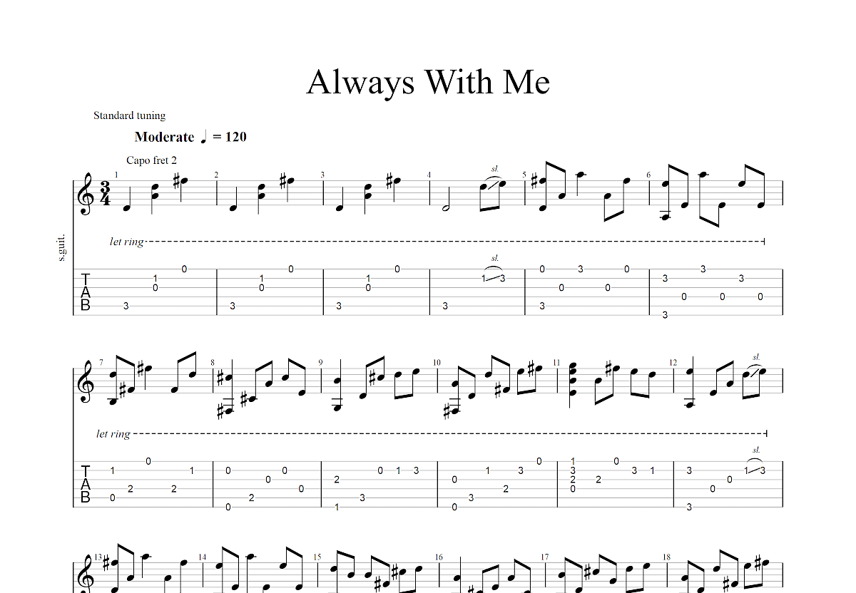 Always with me吉他谱 - 木村弓 - 吉他独奏谱 - 琴谱网
