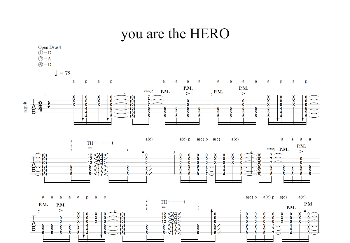 《翼~you are the HERO~》,押尾桑（六线谱 调六线吉他谱-虫虫吉他谱免费下载