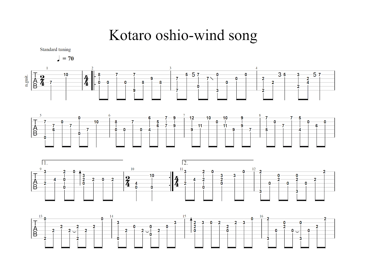 wind song吉他谱 - 押尾桑 - 吉他独奏谱 - 琴谱网