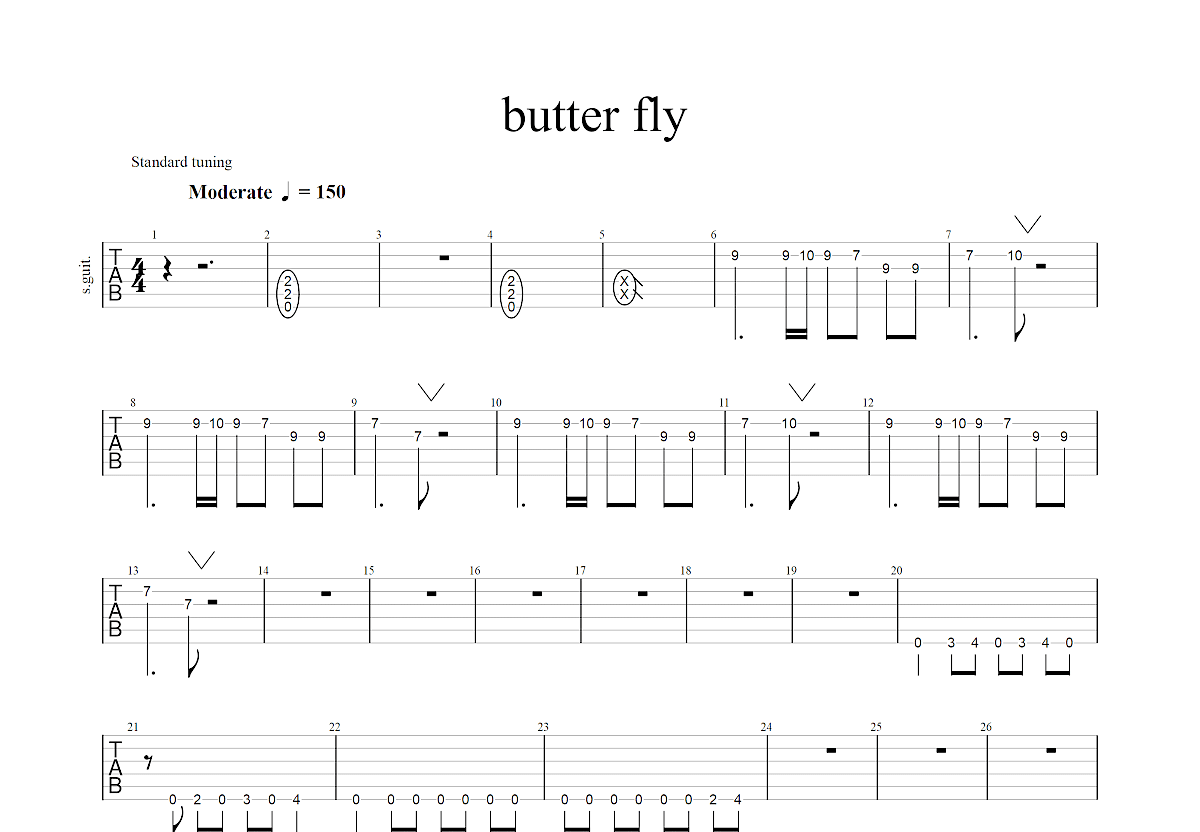 《数码宝贝 - Butter Fly》,和田光司（六线谱 调六线吉他谱-虫虫吉他谱免费下载