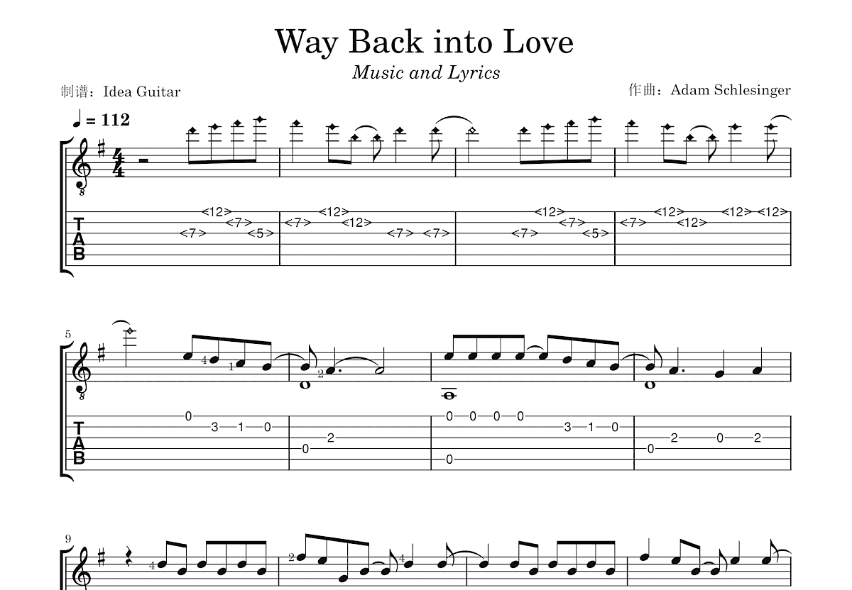 Way Back Into Love吉他谱_Hugh Grant,Haley Bennett_C调弹唱57%专辑版 - 吉他世界