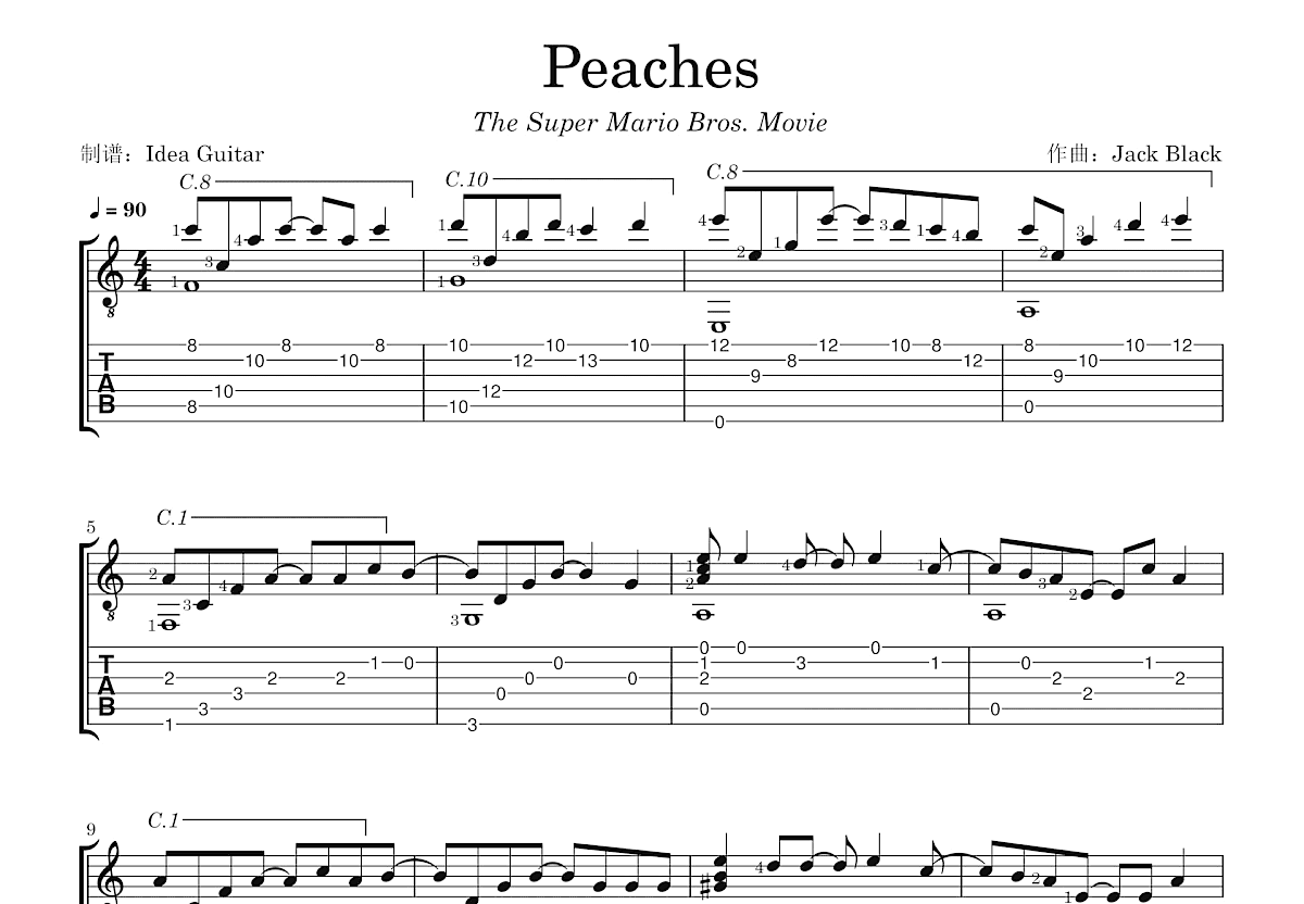 Peaches吉他谱_Jack Black_C调指弹 吉他世界