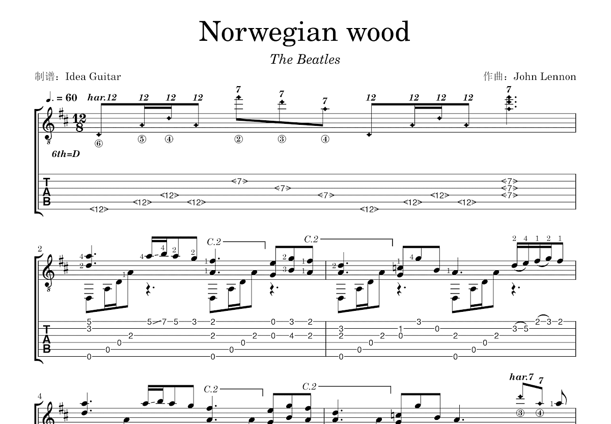 Norwegian wood曲谱图片