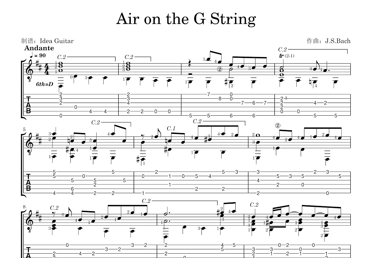 Air on the G String吉他谱_Johann Sebastian Bach_D调古典 - 吉他世界