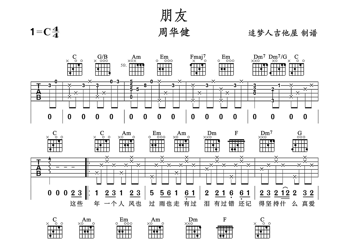 周华健朋友吉他弹唱谱图片